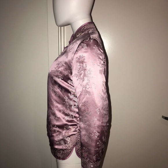 ANTHROPOLOGIE pink satin embroidered jacket top 6 - Picture 3 of 6